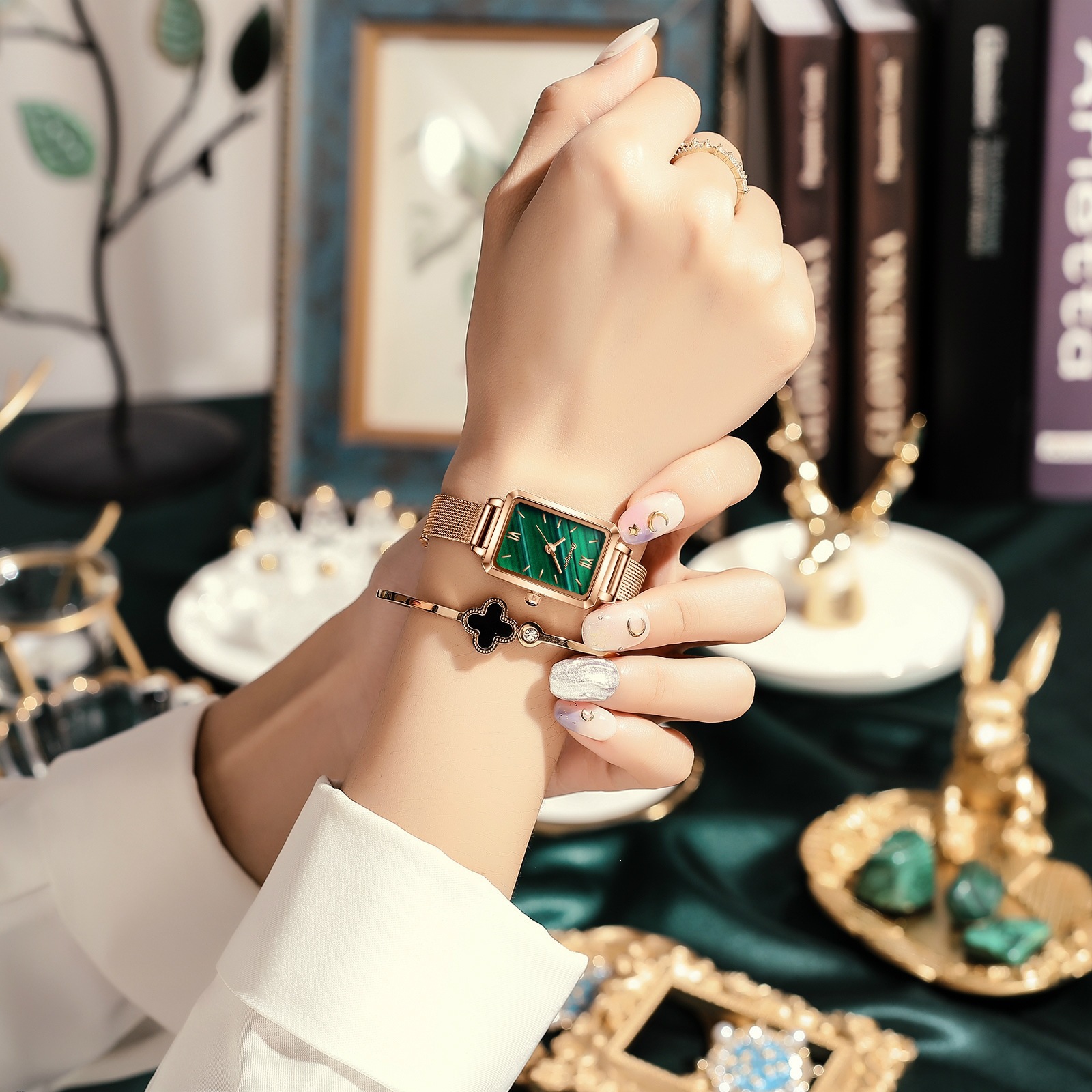 Little Green Watch Tiktok Live Swiss Brand Square Women's Watch Student Korean Style Quartz Watch Wholesale Decoration