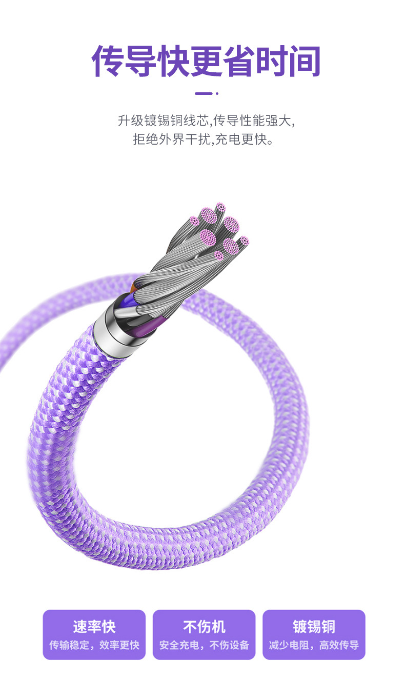 3A wholesale cross-border new model with indicator light fast charging QC3.0 charging cable, nylon braided USB mobile phone data cable pic 10