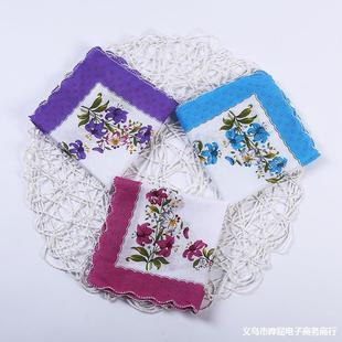 Amazon Cotton Women's Crescent Edge Printed Small Handkerchief Small Floral White Background Small Fresh Handkerchief Manufacturer Wholesale