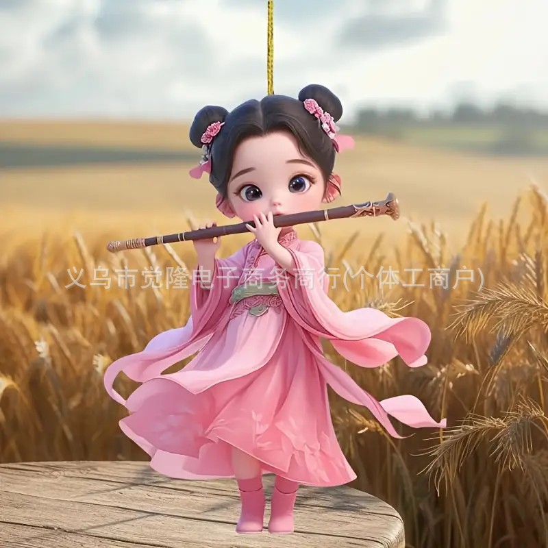 Nuevo acrílico plano transfronterizo para soplar flauta rosa chica colgante de automóvil fiestas colgante de decoración del hogar image 4