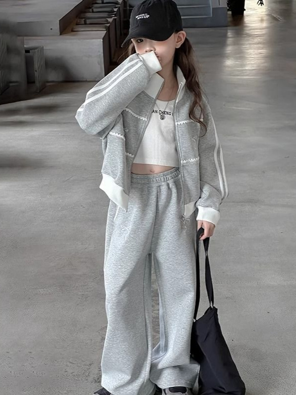 Girls' Casual suit 2025 Spring New Big Boy Korean Casual Cardigan Jacket Wide Leg Pants Fashion Two-piece Set