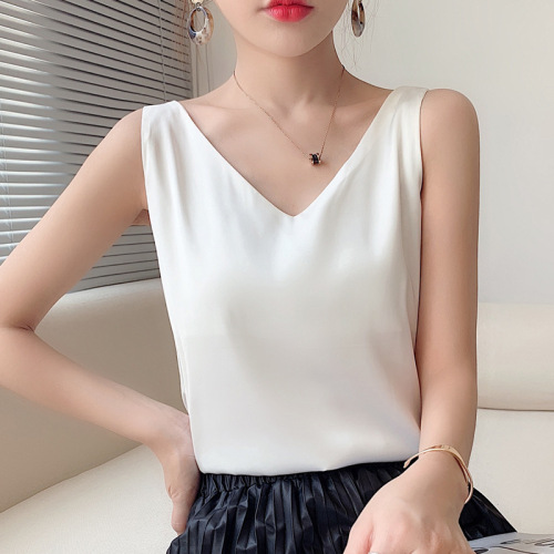 Silk Satin Strapless Women's Backless Top Summer New Slimming V-Neck Short Style Elegant Layering Top Trendy Short