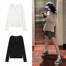 杨幂同款 天丝羊毛开袖式亨利领衫两穿长袖T恤上衣女