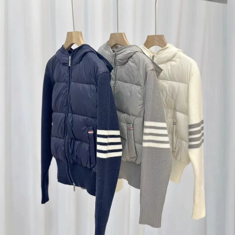 Winter knitted down jacket with hood, Korean style