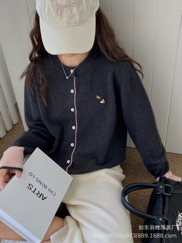 韩系软糯圆领针织外套女2025秋季新款简约通勤百搭薄毛衣开衫J15|undefined