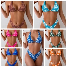 2025欧美新款女士泳衣女挂脖绑带性感泳装跨境分体比基尼bikini
