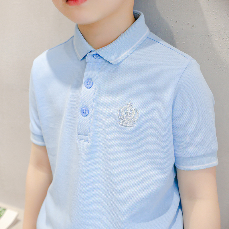 2025 Summer Korean Style New Boys' Short-Sleeved Medium and Large Kidsren's Cotton Polo Short-Sleeved Shirts Kidsren's Lapel Tops T-Shirts