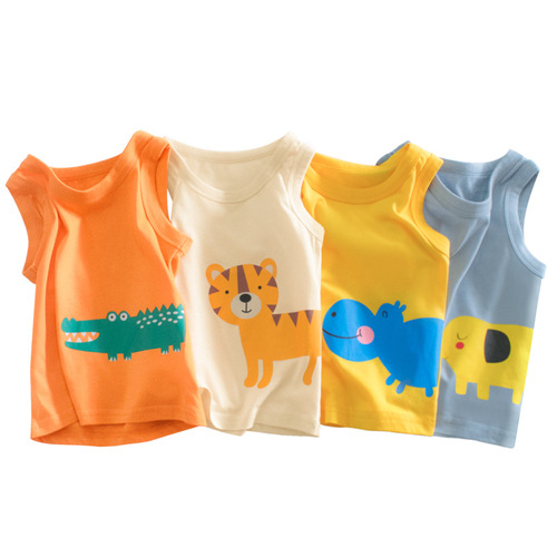 27kids Children's Vest Wholesale 2024 Summer Korean Style Children's Clothing Boys Printed Sleeveless Tops Dropshipping