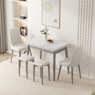 Light Luxury Small Apartment Dining Table Telescopic Folding Household Solid Wood Rock Board Dining Table and Chair Modern Combination Simple Rectangular