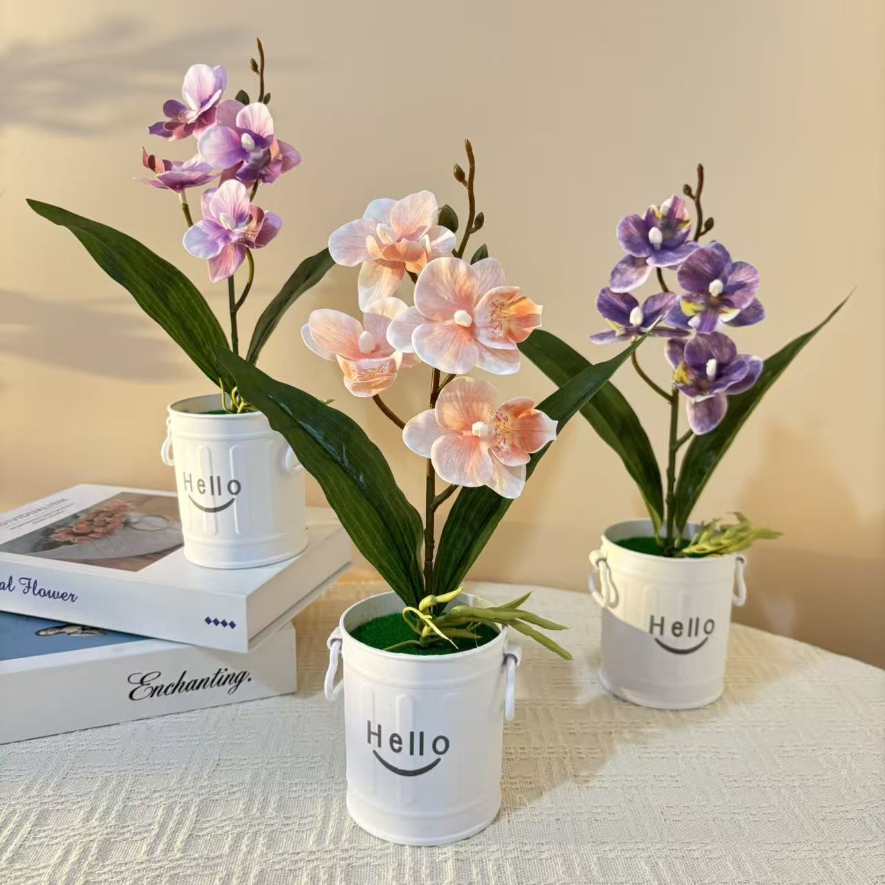 Fabricantes de simulación de cuatro mariposa orquídea recta Hello bonsai sala de estar balcón decoración de flores falsas de plástico maceta