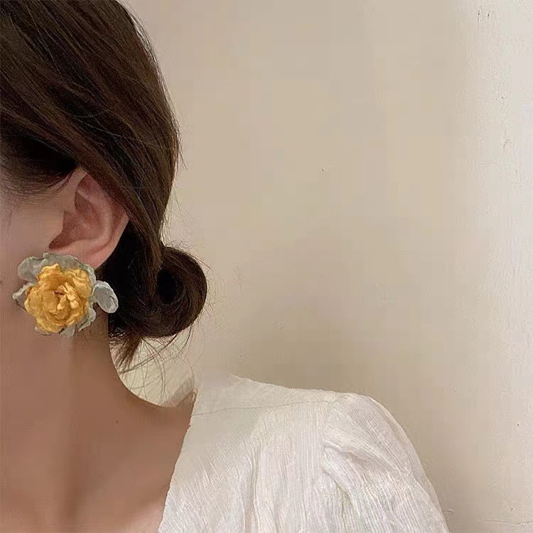 1 Pair Ig Style Sweet Flower Handmade Cloth Copper Alloy Ear Studs display picture 4