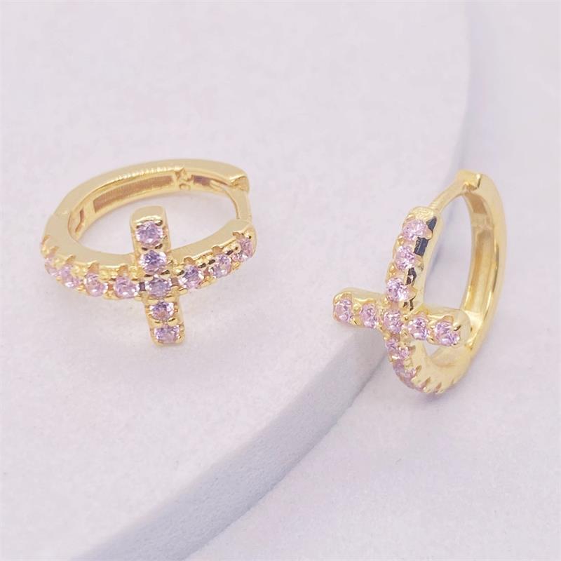 1 Pair Elegant Shiny Cross Inlay Sterling Silver Zircon Earrings display picture 2