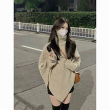 韩系温柔高领毛衣女秋冬季加厚不规则法式斗篷式上衣设计感女小众