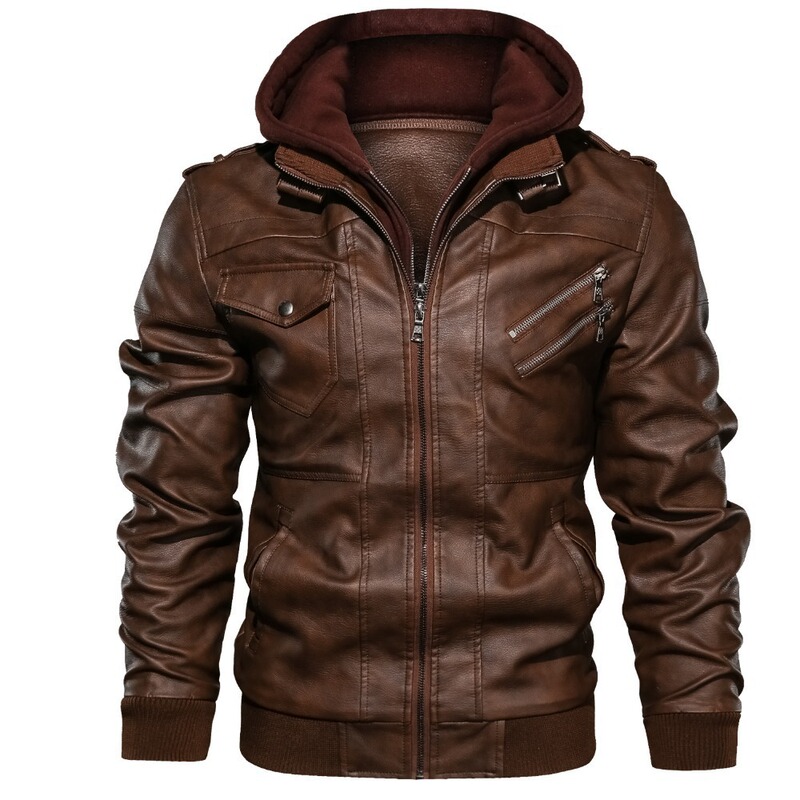 2907 leather jacket AliExpress Amazon vintage motorcycle PU leather jacket autumn and winter detachable men's hooded jacket