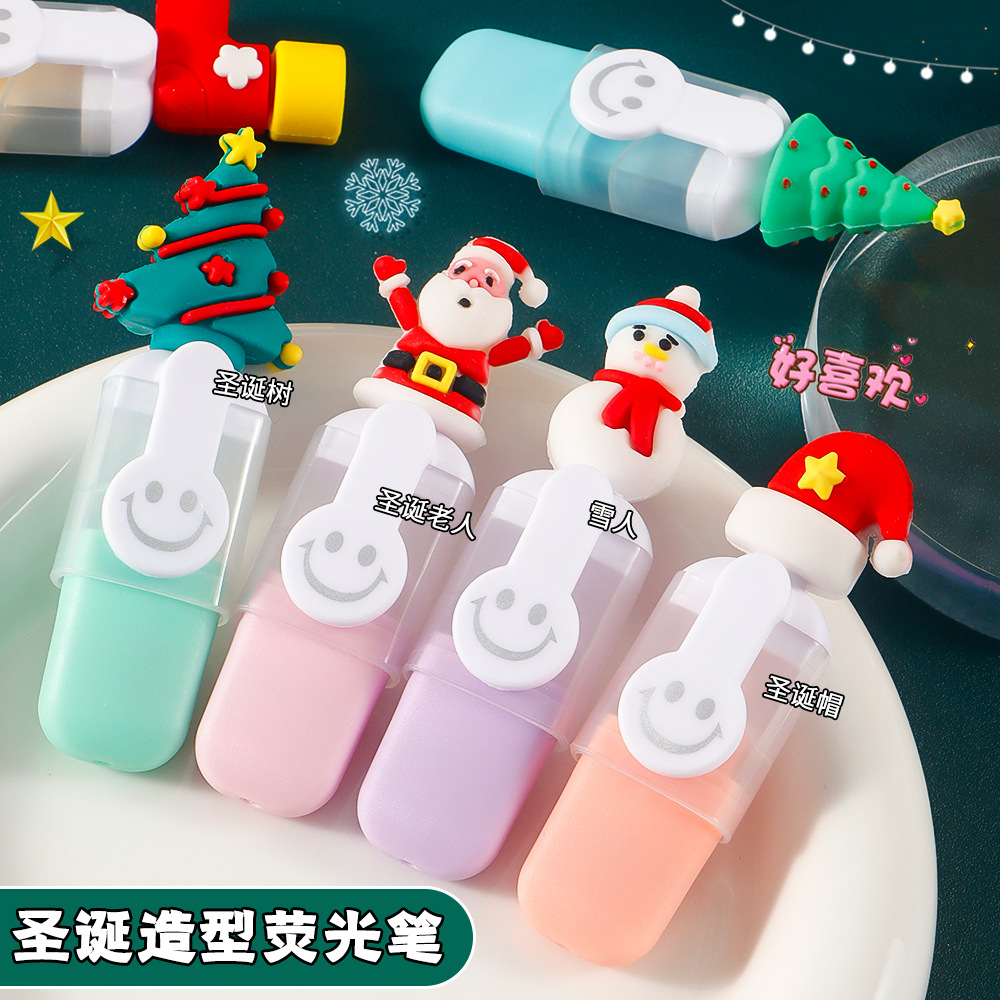 Navidad dibujos animados mini resaltador conjunto de cuentas de mano DIY marcador graffiti lindo resaltador