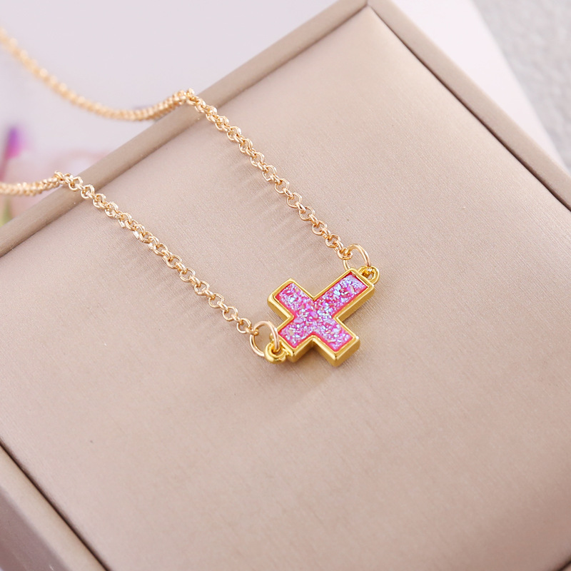 new retro multicolor cross pendent alloy necklace