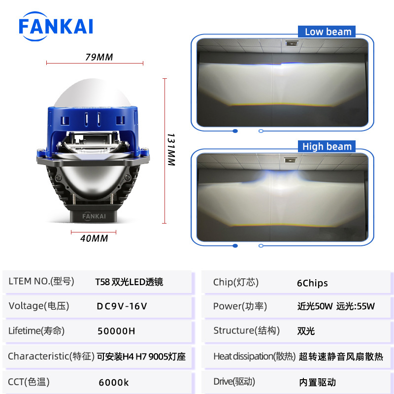 Transfronterizo de 3 pulgadas lente de doble luz delantera LED luz de dirección 55W H4 H7