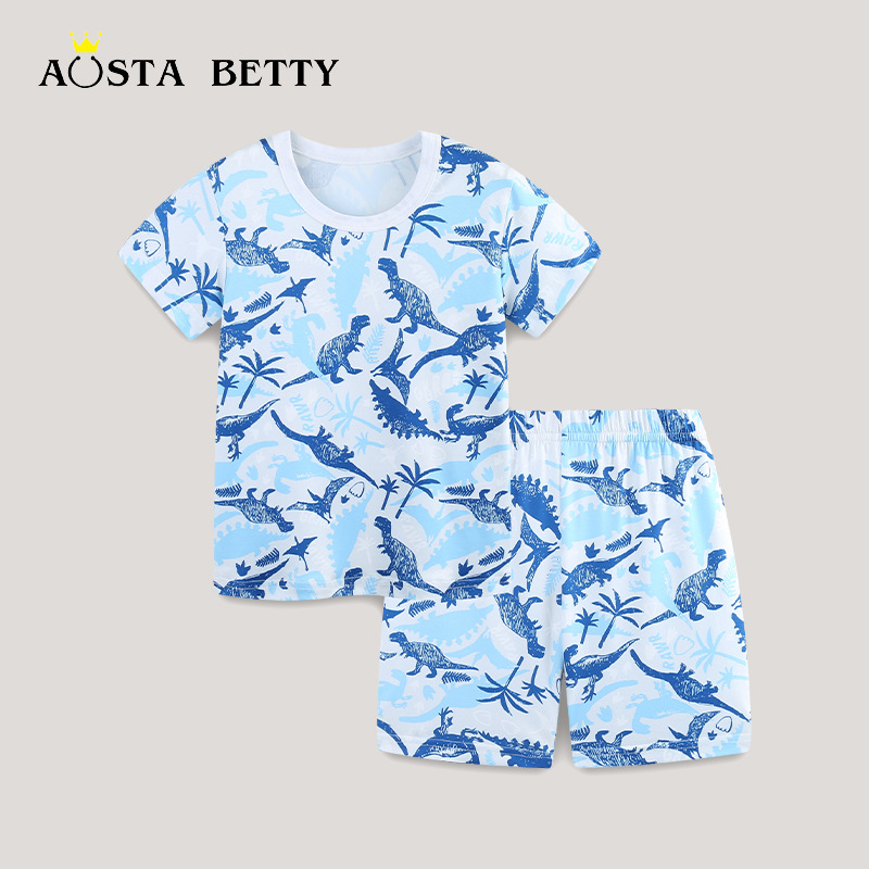 AostaBetty estilo europeo y americano para niños de manga corta ropa casera de dos piezas de verano nuevo juego de cuello redondo casual para niños