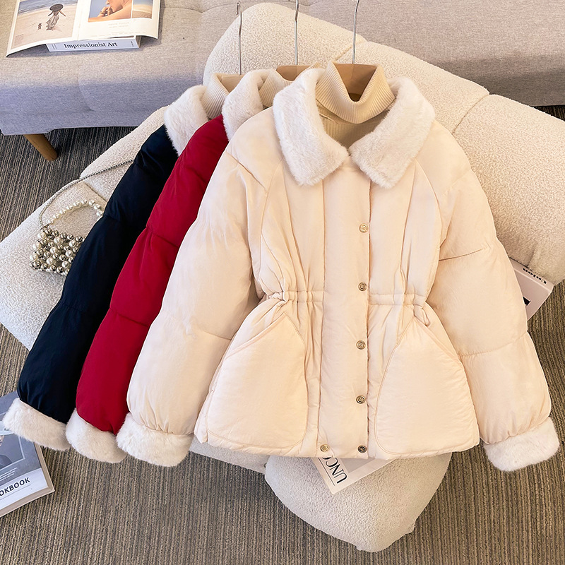 2024 새로운 겨울 다운 코튼 패딩 재킷 여성용 짧은 한국식 허리 패딩 코트 두꺼운 코트 트렌디