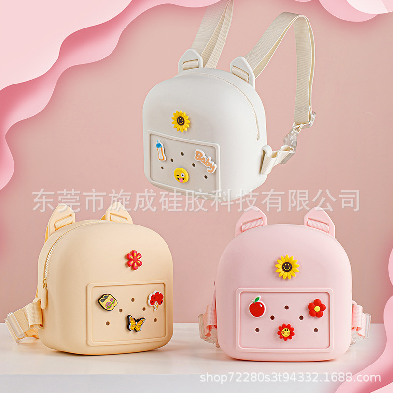 Nuevo al por mayor lindo DIY agujero niños mochila de silicona de gran capacidad mochila de silicona mochila de damas