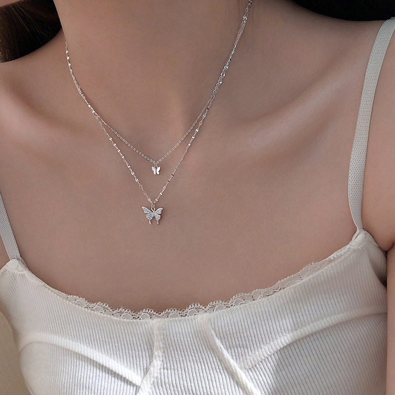 South Korea double layered butterfly necklace clavicle chain