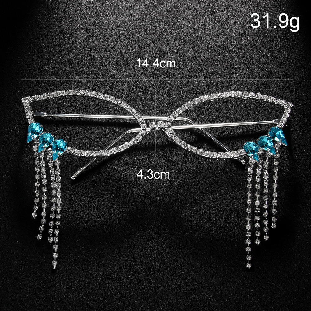 Personalidad europea y americana, marco de gafas de borla de diamantes completos, tendencia, marco de gafas huecas de diamantes de imitación de hip-hop, marco de gafas Eyeglass