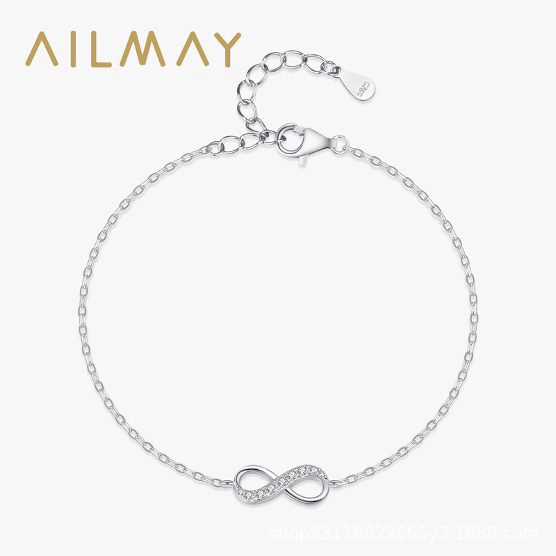 S925 sterling silver unlimited symbol full diamond bracelet female niche ins cold style temperament cross chain bracelet silver jewelry