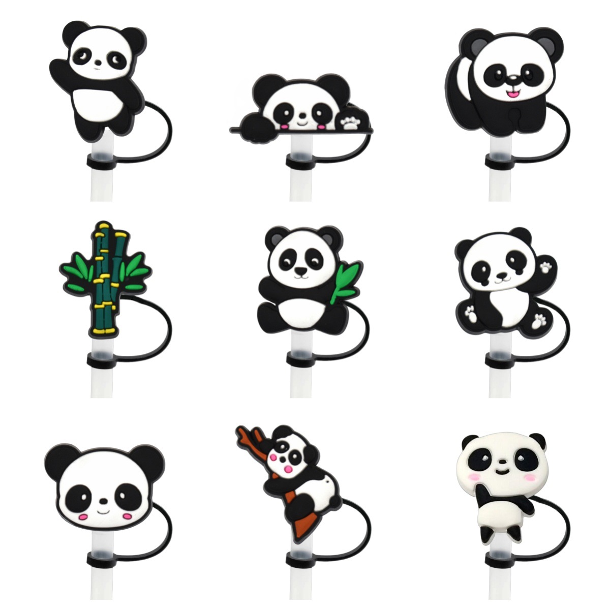 Cartoon Bamboo Panda Straw Hat Cross-border Amazon Reusable 10mm Diameter Straw Decorative Accessory