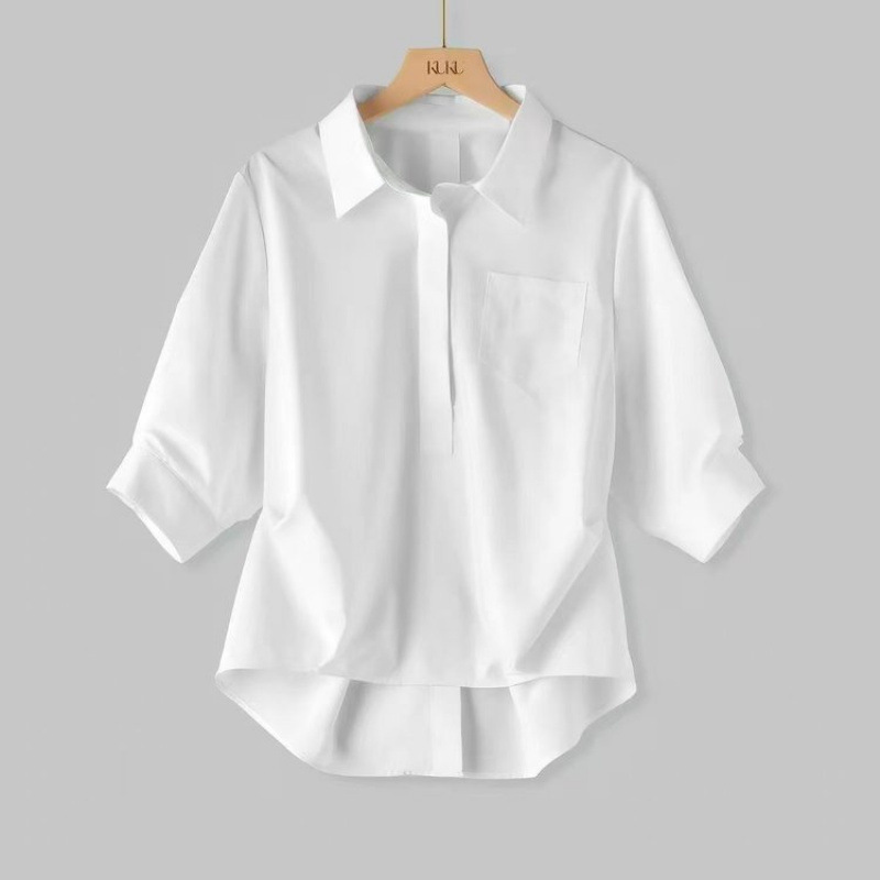 Drop-shipping fashion lapel mid-sleeve shirt, new spring-summer style, trendy, loose, slimming, versatile design, casual