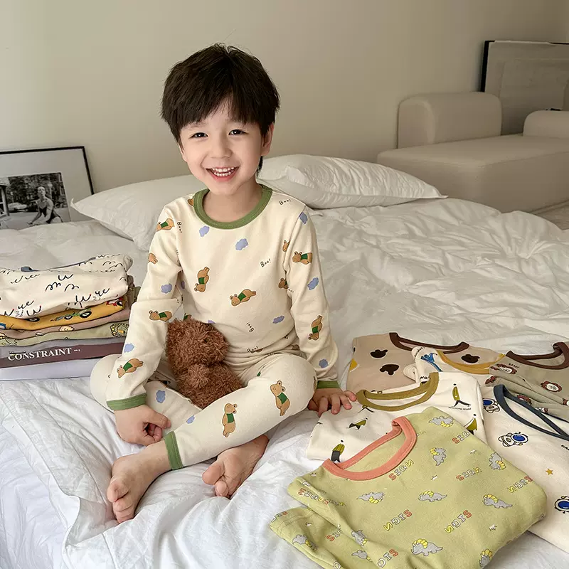儿童睡衣A类秋冬男女童宝宝羊毛拉架家居服中小大童卡通保暖内衣