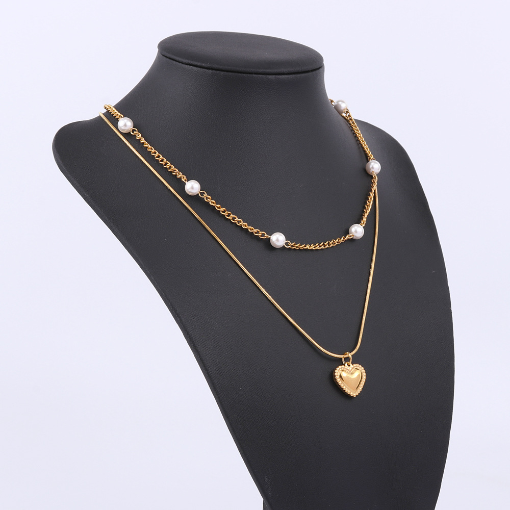 Retro Heart Shape Titanium Steel Plating Layered Necklaces 1 Piece