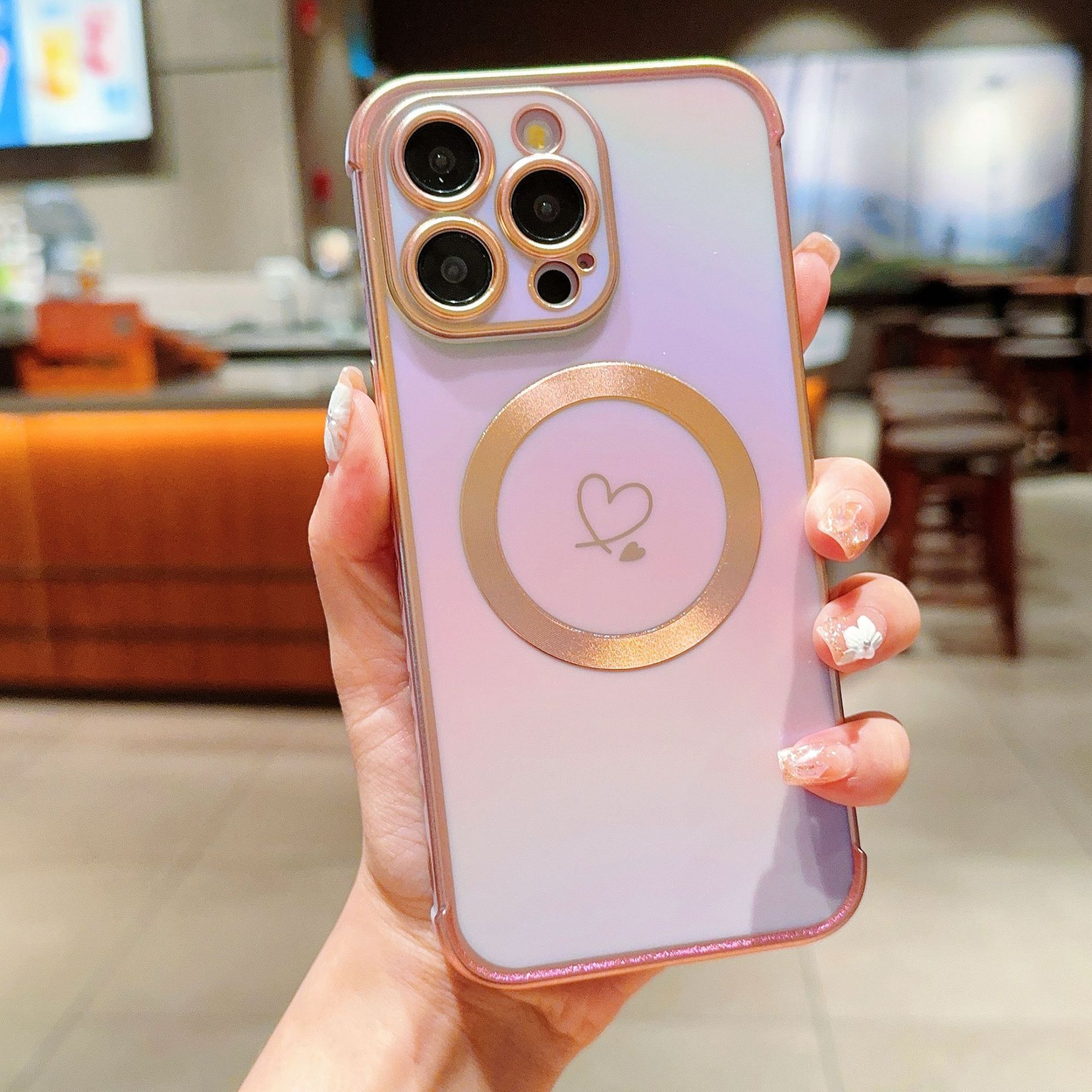 Aplicable a Apple 17 ProMax Silk Pattern Brilliant Color Magnetic Plated Side Dual Love iPhone16 Case