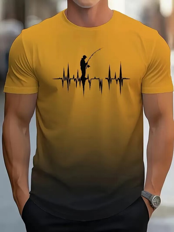 ヨーロッパとアメリカの貿易紳士服夏の人気のメンズスポーツTシャツグラデーションカラー3Dプリントデイリートレンド半袖Tシャツ|undefined