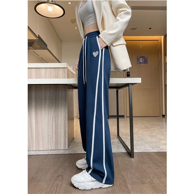 Pantalones casuales primavera y otoño 2023 nuevas mujeres sueltas pantalones casuales rectos diseño adelgazamiento pierna ancha Pantalones deportivos para mujeres image 3