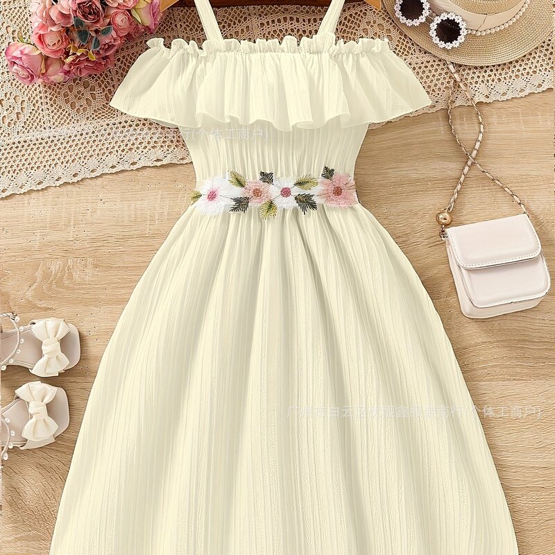 girl grace off shoulder dress 夏季童装吊带连衣裙童装裙子货源|undefined