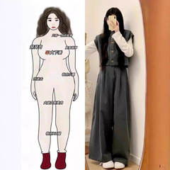 春の服装に合わせた、大きいサイズのぽっちゃりさん向け、着痩せ効果のあるTシャツ、ベスト、パンツの3点セット。若々しく大人っぽいスタイル。