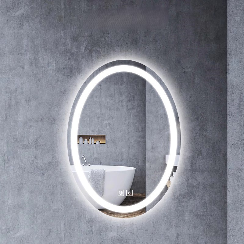 Espejo de baño inteligente con lámpara LED Espejo luminoso de baño de pared maquillaje anti-fog anti-explosión elíptico nuevo