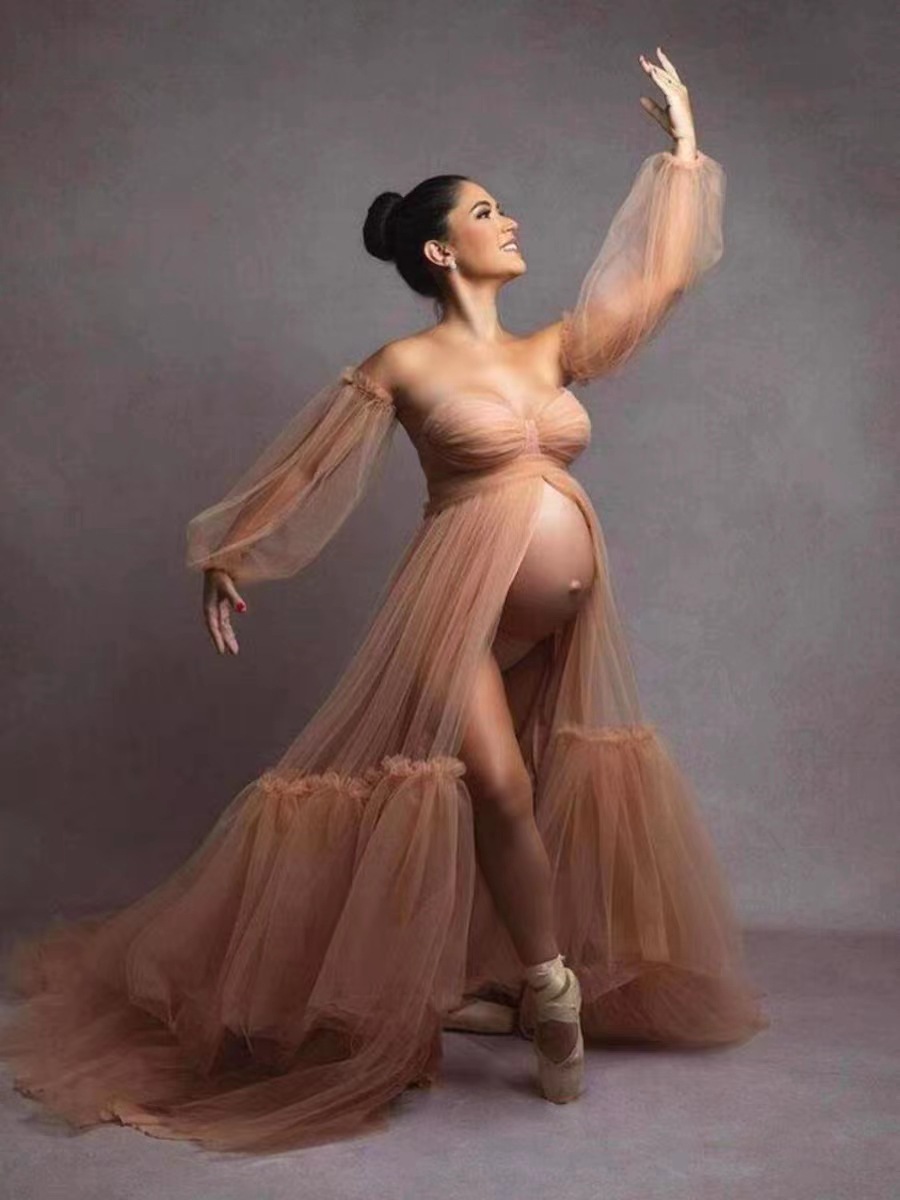 Aliexpress E-commerce exclusivo para estudio de fotos embarazadas foto de boda vestido de la mañana tela vestido de noche linterna manga mujer image 1