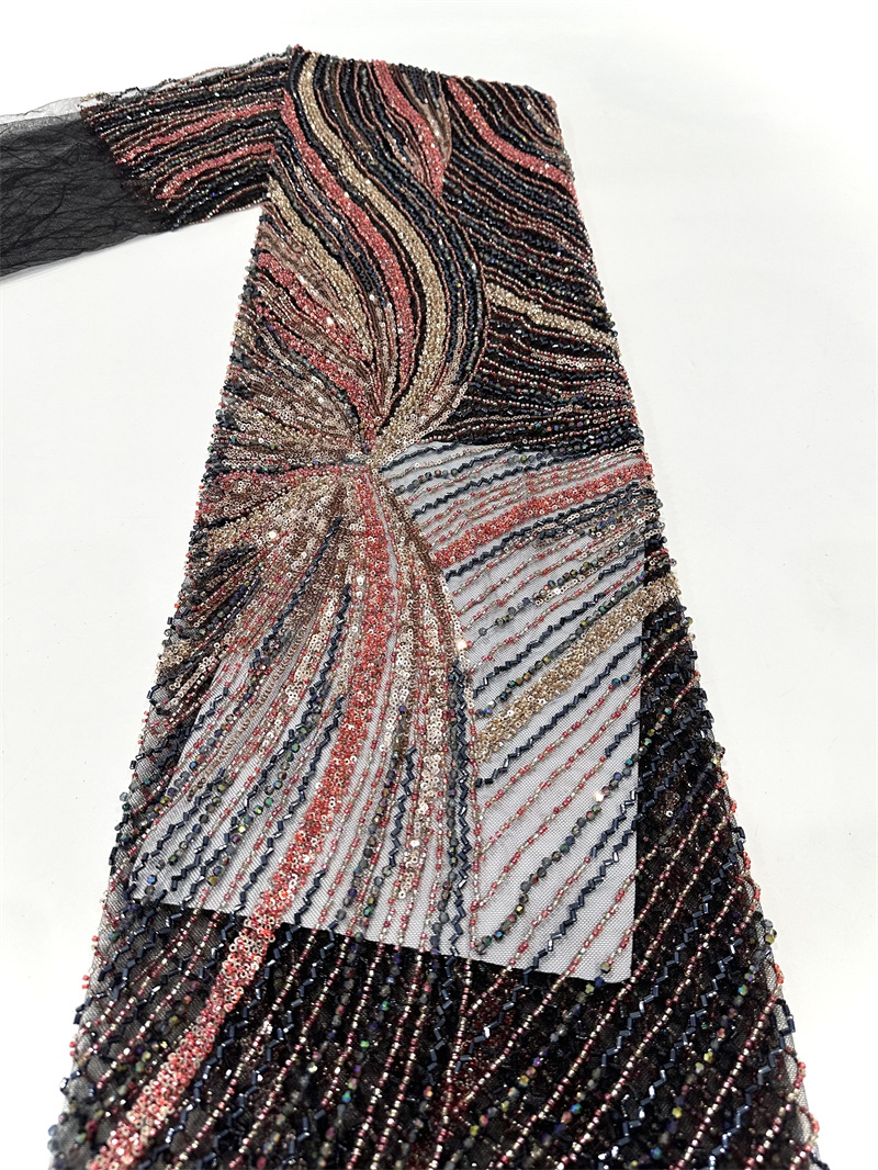 Tejido de malla de bordado de industria pesada bordado de tubo de perlas tridimensional vestido de boda cena tela de moda spot transfronterizo