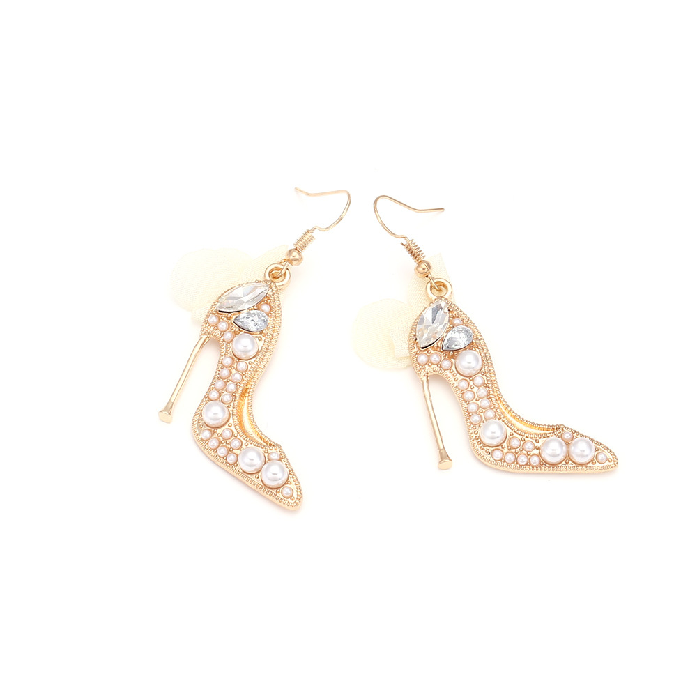 Women's Gender Net Yarn Design 1 Pair Casual Sweet High Heel Net Yarn Alloy Rhinestones Drop Earrings