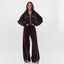 2025亚马逊跨境休闲套装女欧美街头风长袖连帽开衫松紧长裤二件套