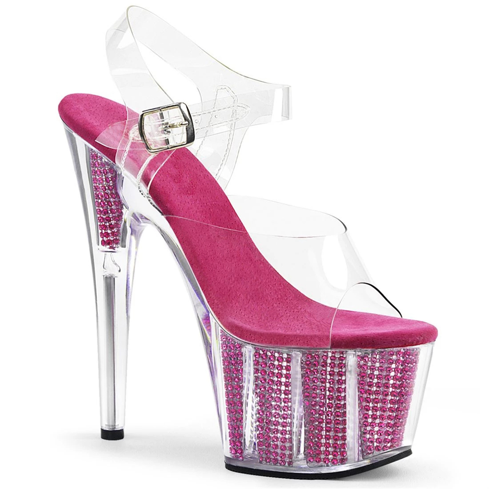 20cm tubo de acero zapatos de tacón antideslizante modelo de desfile zapatos de entrenamiento impermeables especiales de diamante de agua sandalias de cristal transparente image 19