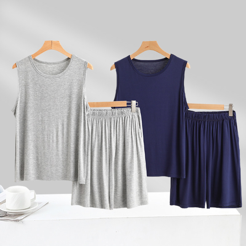 Men's Modal Vest and Shorts Set, Summer Thin Style Home Wear, Large Size, Can Be Worn Outside, Fitness and Leisure Two-Piece Set