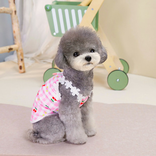 Spring and Summer Thin Dog Clothes, Cute Cherry Lace Breathable Vest Suspenders, Small and Medium-Sized Dog Spring Pet Clothes