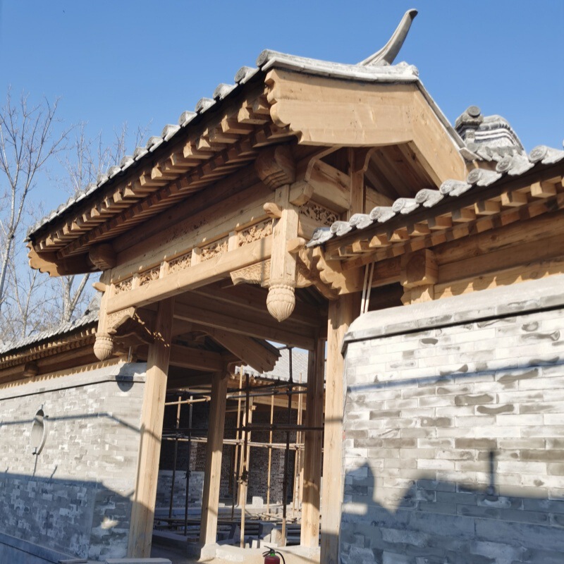 Four-In-One Courtyard with Three Entrance Courtyards, Hanging Flower Gate, Four-In-One Courtyard Main Gate, Door and Window Lintels, Solid Wood Entry Door, Double-Door Entrance