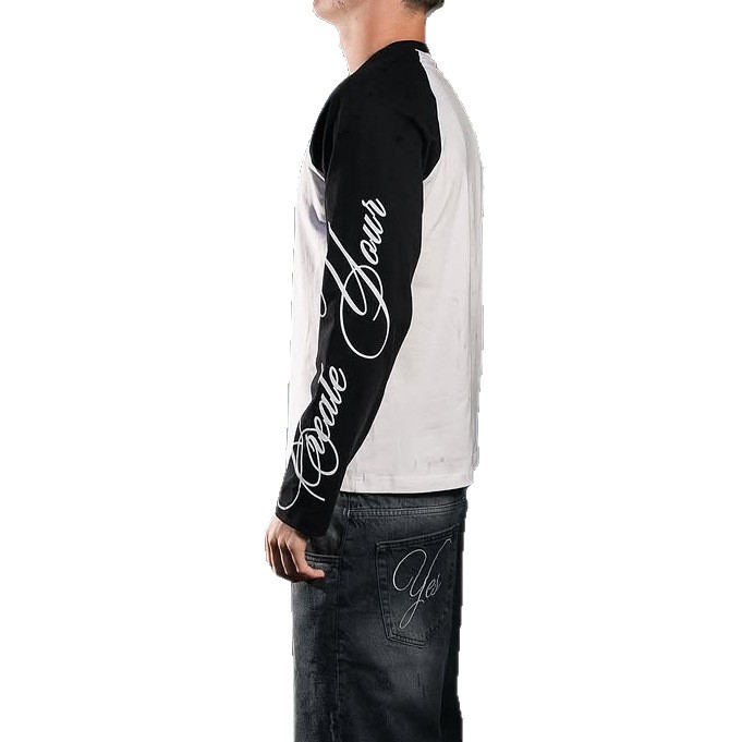 T-shirt a maniche lunghe da uomo con stampa di lettere in stile americano | Top casual a blocchi di colore dalla vestibilità comoda_voghion.com