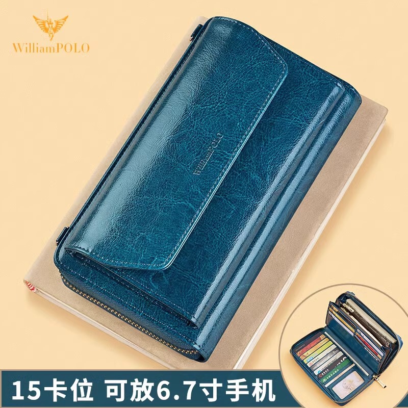 [Retro cowhide] King Paul Women's Clutch Bag Multi Card Wallet Long High-end Large Capacity Crossbody Bag