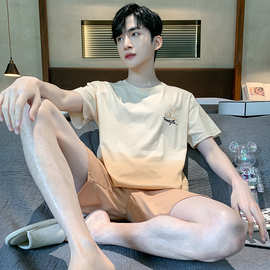 男士睡衣夏季纯棉薄款短袖睡裤宽松大码夏天男生家居服套装可外穿