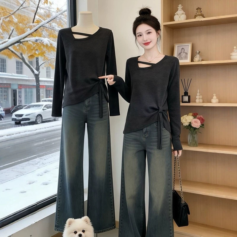 Fashionable Irregular Hollow-out Long-sleeve T-shirt For Women, 2026...