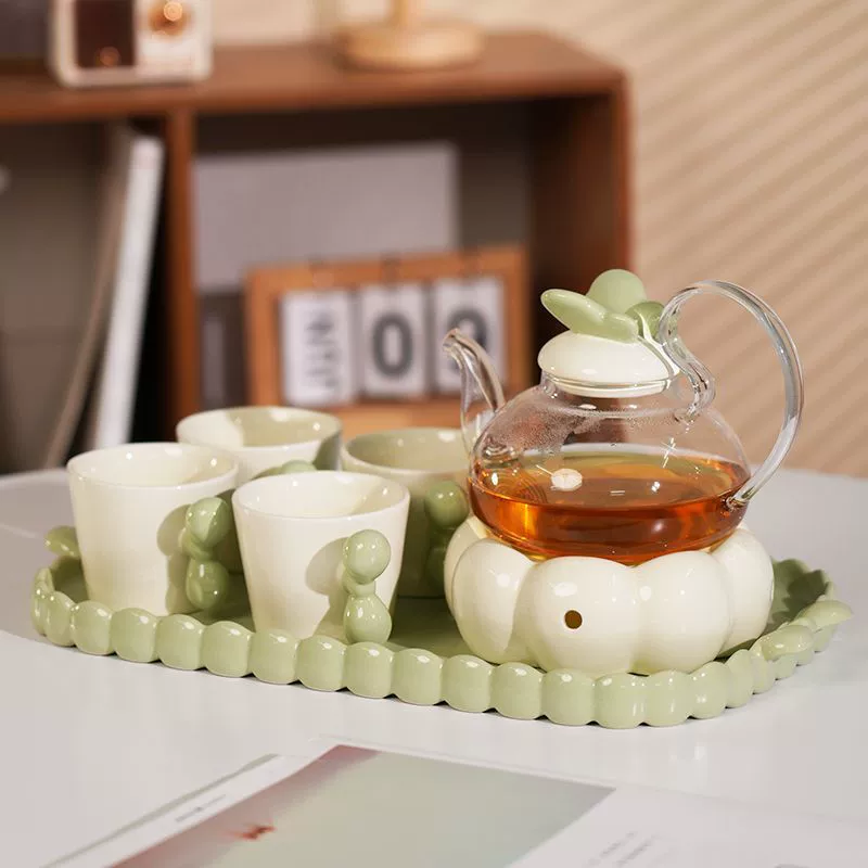 Ceramic flavored tea, teapot, tea cup, set, fruit tea, afternoon tea, candle